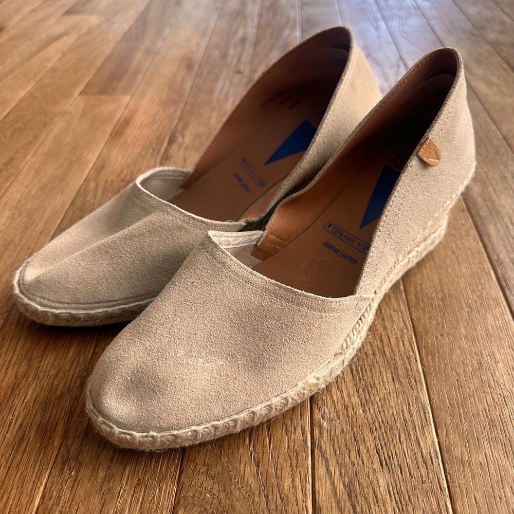 Suede Espadrille Wedge Pumps in Beige